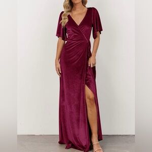 Velvet Wrap Maxi Dress Burgundy Small